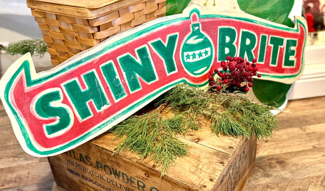 Handpainted Shiny Brite Christmas Sign | Retro Holiday Decor - Etsy