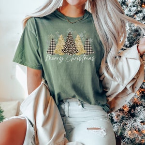 Comfort Colors Leopard Christmas Shirt, Leopard Christmas Tree,Cheetah Christmas Shirt,Buffalo Plaid Christmas Shirt,Womens Christmas