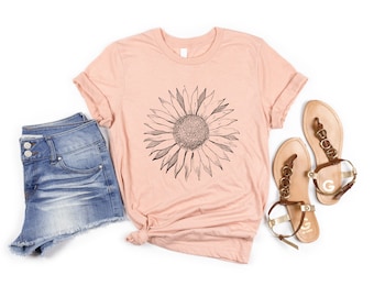 Girassol - Camisa de girassol, camiseta floral, camisa de flor, camisa de jardim, verão feminino, camiseta de girassol Camisetas de girassol Camiseta de sol