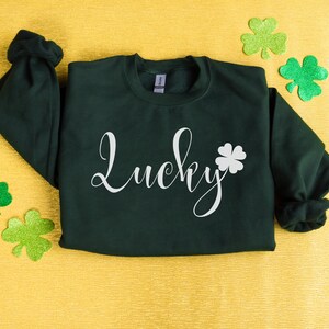 Lucky Sweatshirt, Clover Sweatshirt, St Patricks Day Sweatshirt, Saint Patrick&#39;s Pullover, Lucky Sweater, Clovers, Simple Holiday Sweater
