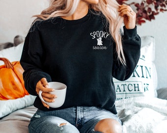Spooky Season Sweatshirt, Crewneck Sweatshirt, Spooky Sweatshirt, Halloween, Ghost, Black, PSL, Pumpkin Fall, Cute and Scary, Autumn Shirt