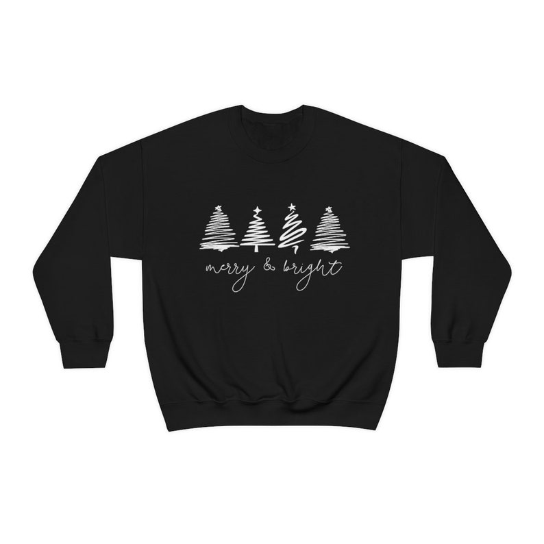 Merry & Bright Christmas Trees Sweatshirt, Christmas Sweatshirt