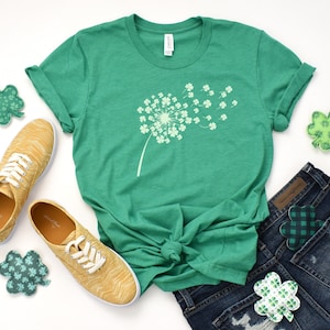Dandelion St.Patricks Day Shirt, Four Leaf Clover Shirt, Irish Day Shirt, Shamrock Clovers Flying, Ireland Green Shirt, Irish Clover Shirt