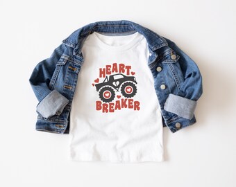 Valentines Day Boys Shirt - Cute Truck Valentine Kids Shirt - Heart Breaker Long Sleeve Tee