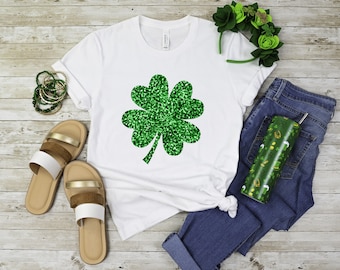 Womens st pattys shirt, glitter shamrock tee, st patricks day shirt, womens st paddys, cute st pattys shirt, st pattys women