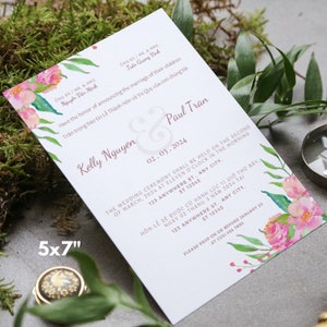 ベトナム系アメリカ人の結婚式招待状とRSVPカードテンプレート | Canvaで完全にカスタマイズ可能 | モダンな花柄デザイン