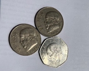 1970s Mexican Pesos Coins set of 3