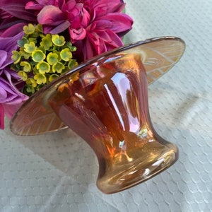 Art Deco Carnival Glass Vase Orange Vintage Iridescent