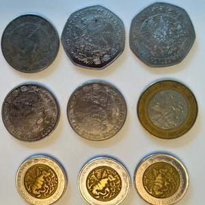 1970s 1990s Mexican Pesos Coins set of 9
