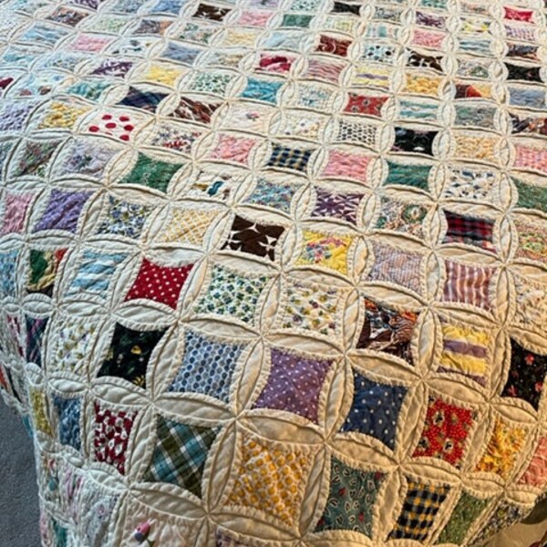 Vintage Cathedral Window Quilt - large, hand stitched in 1940s