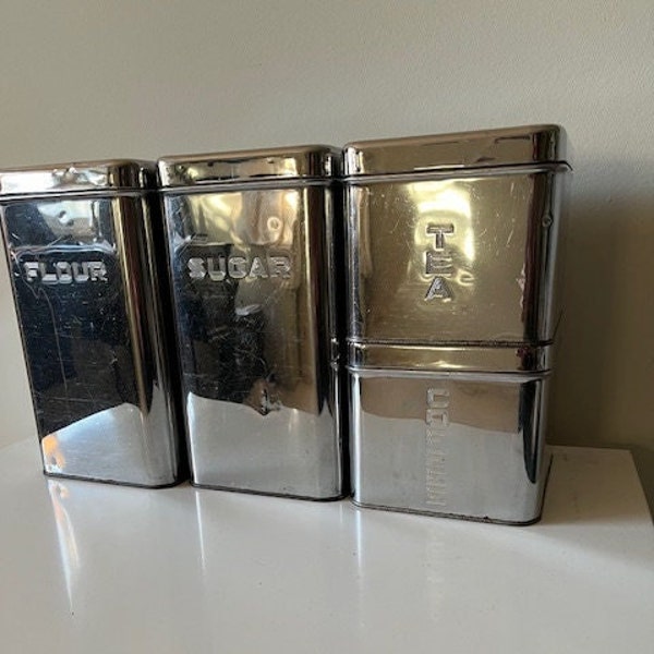 Mid Century Chrome Canister Set Vintage 1950s