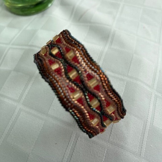 Hand beaded bracelet Poland - colors gold, copper,