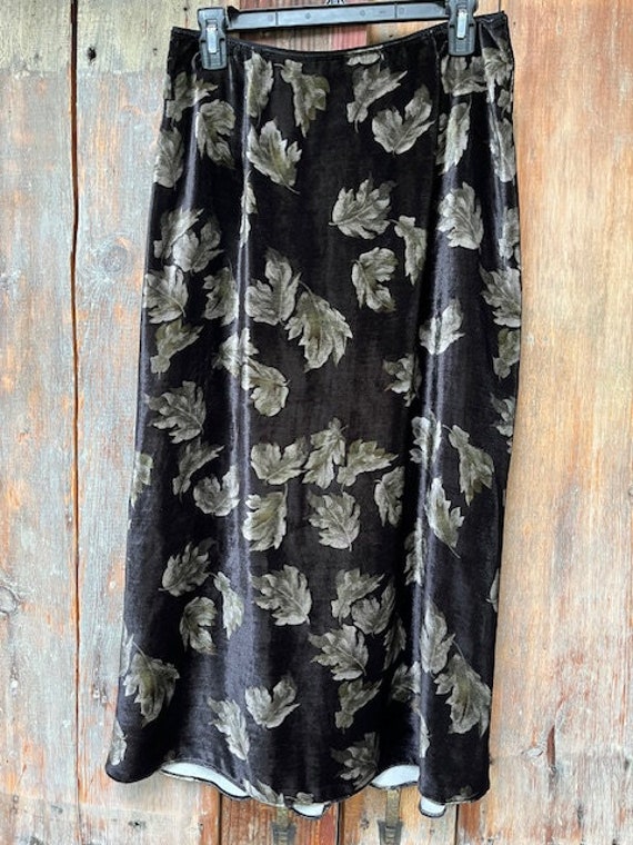 VINCE Velvet Black Leafy Slip Skirt