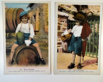 1940 Normandy France postcards Set of 2 in color of adorable little boy