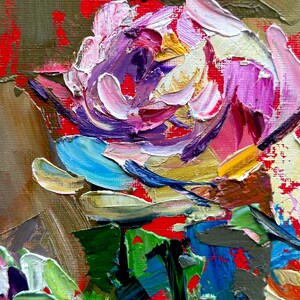 Impasto Vibrant Floral Still Life Painting of a Bouquet of Pink Roses ...