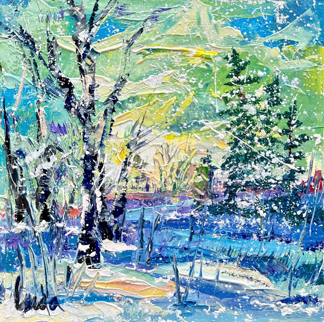 Winter Forest Oil Painting on Canvas Board Size 8x8 Inches Original ...