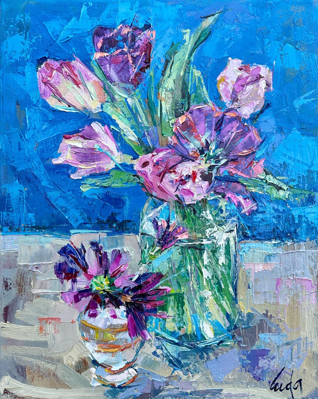 Original Tulip Oil Painting 20x16 Inch Large Floral Still Life Art ...