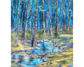 Nature Forest of Trees With a River Woods Landscape Oil Painting on Canvas Size 40x30 inches Aesthetic Home Wall Art Decor Original Art