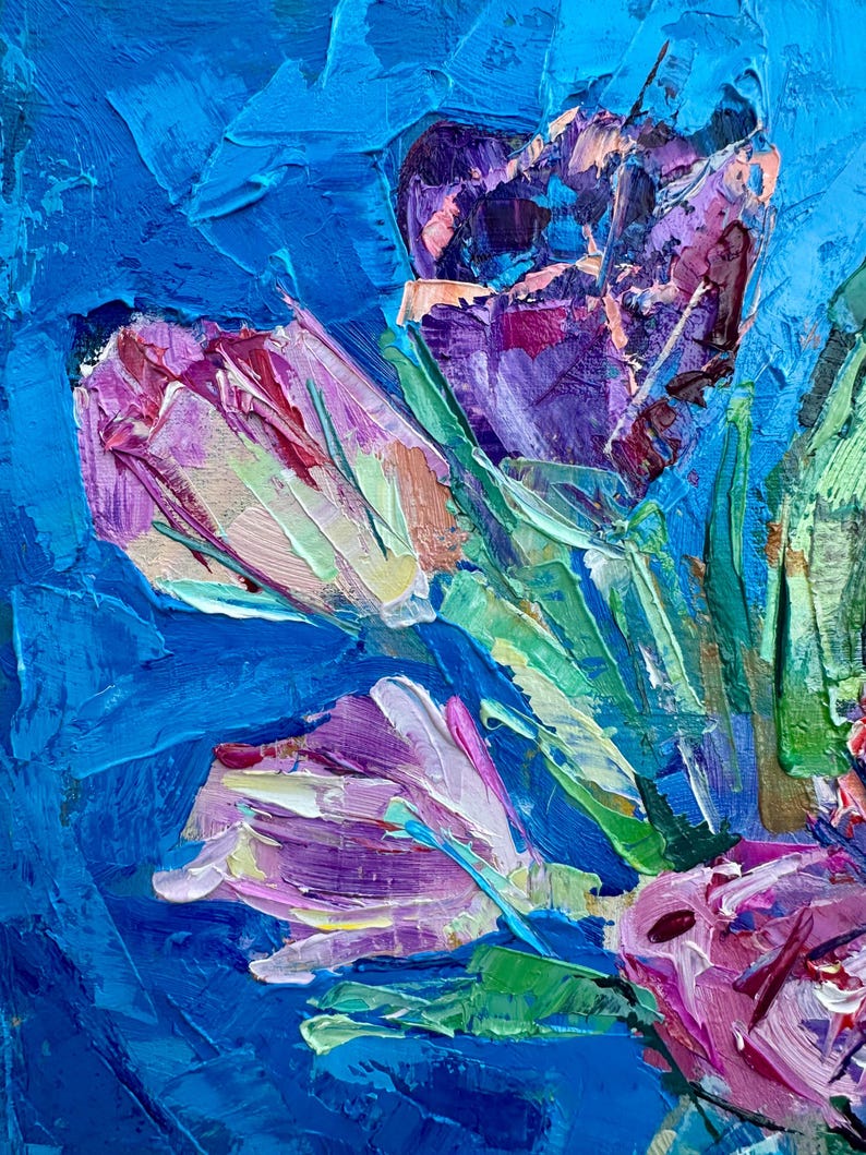 Original Tulip Oil Painting 20x16 Inch Large Floral Still Life Art ...