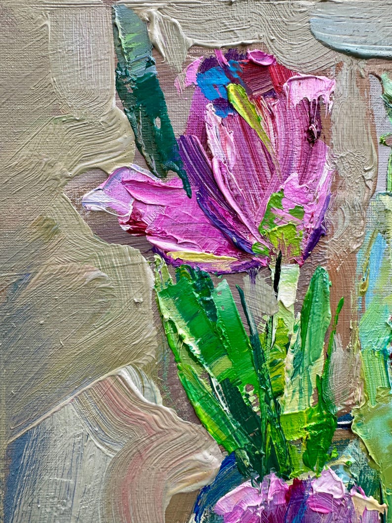 Pink Tulip & Peony Oil Painting on Canvas Size 20x16 Inches Original ...