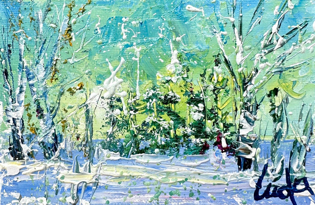 Birch Trees Snow Forest Landscape Original Nature Oil Painting on ...