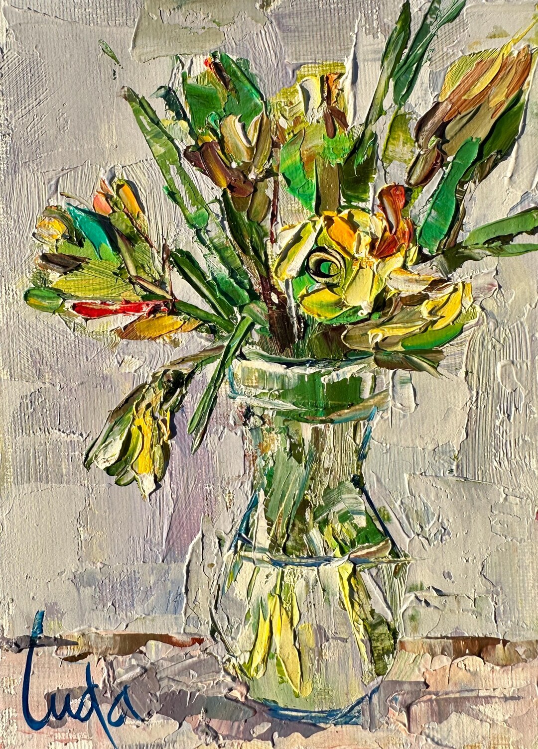 Original Tulip Bouquet Oil Painting on Canvas Board Size 7x5 Inch ...