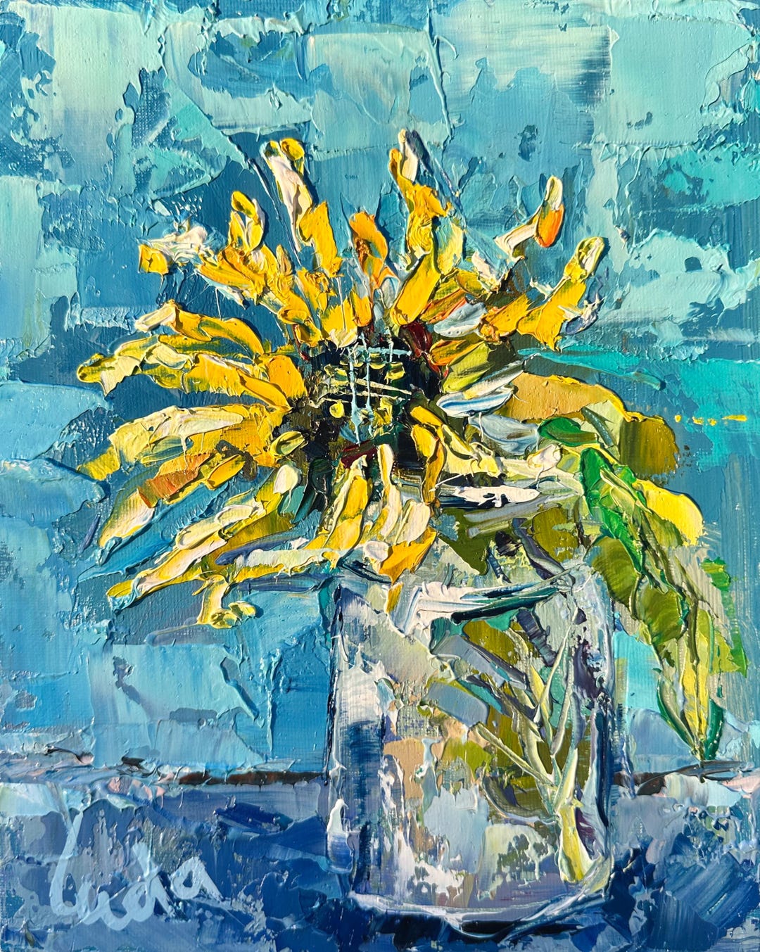 Original Sunflower Oil Painting 10x8 Inches Hand Painted Floral Art on ...