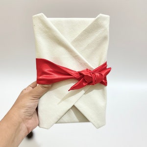 Valentines Gift Wrapping Eco-Friendly Reusable Gift Wrapping Furoshiki Wrapping Cloth Handcrafted from 100% Cotton Canvas With Satin Ribbon image 3