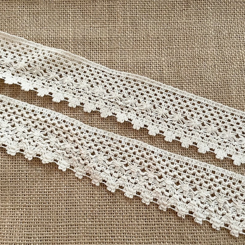 Handmade 100% Cotton Crochet Lace Trim 45mm Unbleached Natural Cotton Lace, ivory braided trim, beige color lace image 10