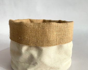 Jute and Canvas Storage Basket  Rustic Home Organizer  Natural Eco-Friendly Solution