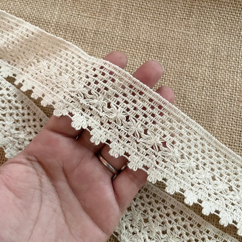 Handmade 100% Cotton Crochet Lace Trim 45mm Unbleached Natural Cotton Lace, ivory braided trim, beige color lace image 3