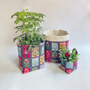 Boho Fabric Basket Indoor Fabric Planter Plant Pot Holder Storage Basket Home Décor Plant Basket Washable Fabric Bin image 6