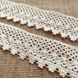 Handmade 100% Cotton Crochet Lace Trim 45mm Unbleached Natural Cotton Lace, ivory braided trim, beige color lace image 1