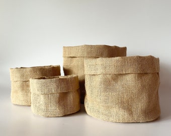 Handmade Jute eco friendly planter Fabric Basket  Rustic Home Organizer  Natural Storage Solution