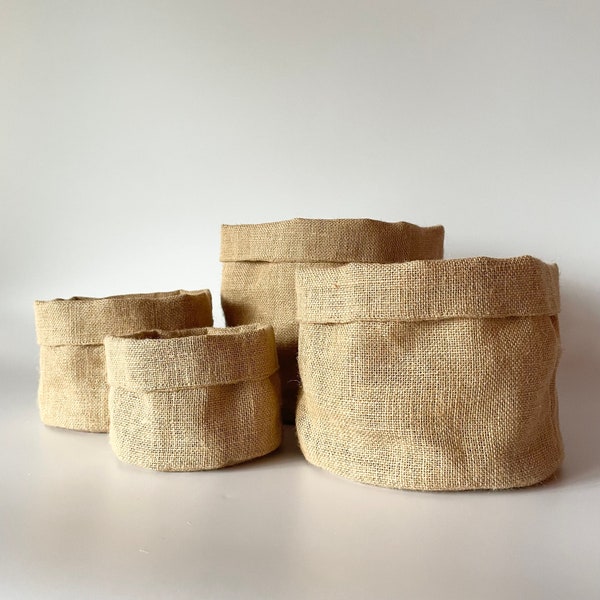 Handmade Jute eco friendly planter Fabric Basket  Rustic Home Organizer  Natural Storage Solution