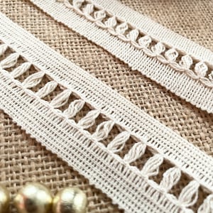 Handmade 100% Cotton Crochet Lace Trim 30mm Unbleached Natural Cotton Lace, ivory braided trim, beige color lace