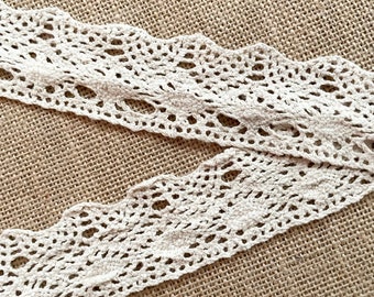 Handmade 100% Cotton Crochet Lace Trim 42mm Unbleached Natural Cotton Lace, ivory braided trim, beige color lace