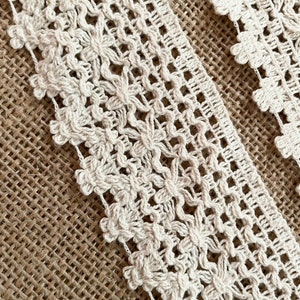 Handmade 100% Cotton Crochet Lace Trim 45mm Unbleached Natural Cotton Lace, ivory braided trim, beige color lace image 8