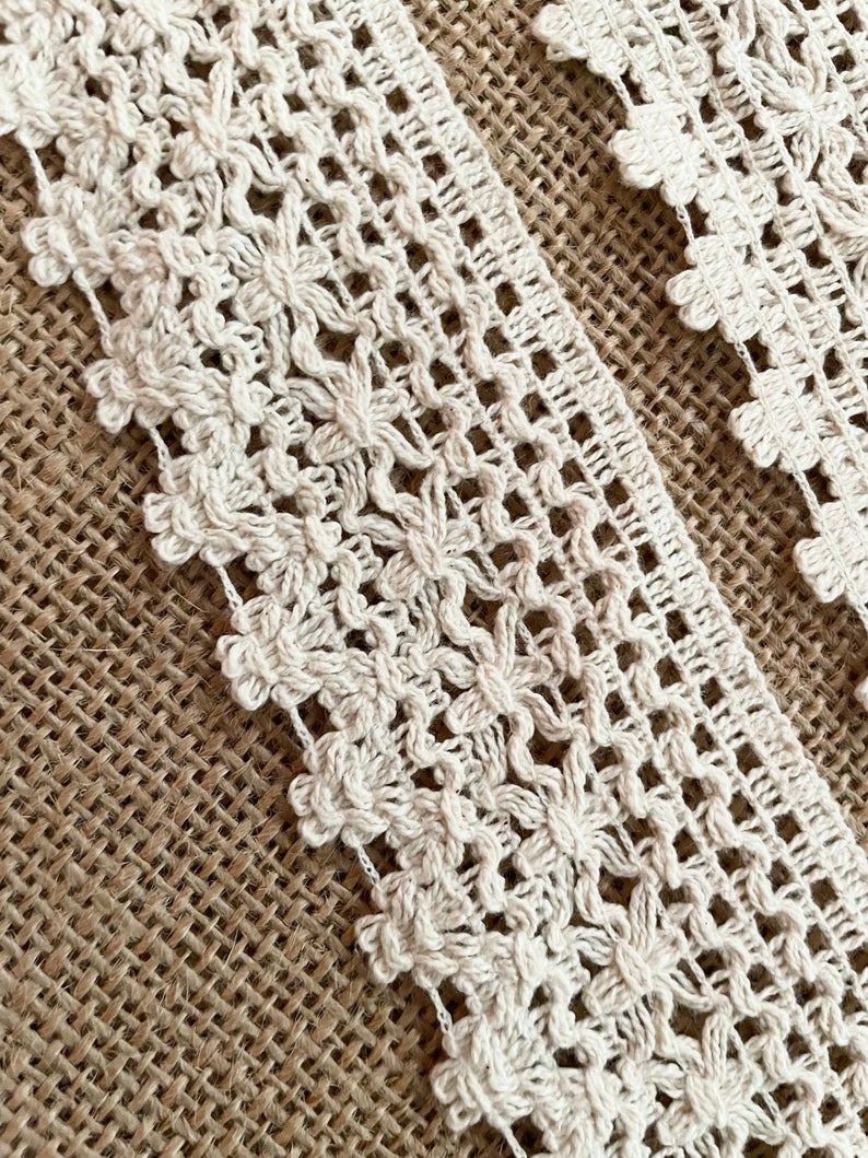 Handmade 100% Cotton Crochet Lace Trim 45mm Unbleached Natural Cotton Lace, ivory braided trim, beige color lace image 8