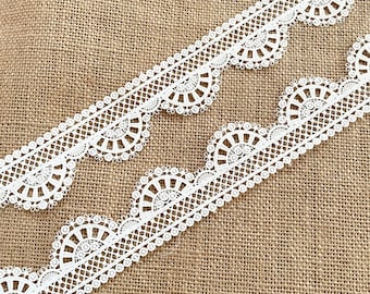 Handmade 100% Cotton Lace Ribbon 40mm - Elegant White Crochet Lace for Crafts and Sewing