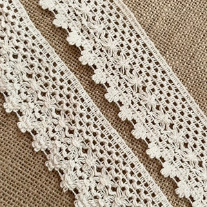 Handmade 100% Cotton Crochet Lace Trim 45mm Unbleached Natural Cotton Lace, ivory braided trim, beige color lace image 9