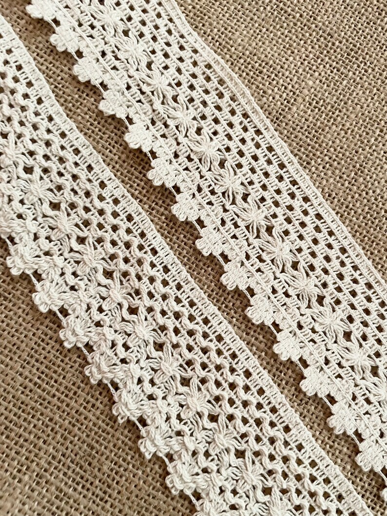 Handmade 100% Cotton Crochet Lace Trim 45mm Unbleached Natural Cotton Lace, ivory braided trim, beige color lace image 9