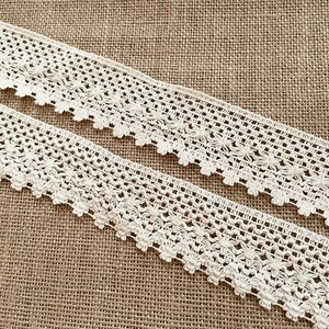 Handmade 100% Cotton Crochet Lace Trim 45mm Unbleached Natural Cotton Lace, ivory braided trim, beige color lace image 5