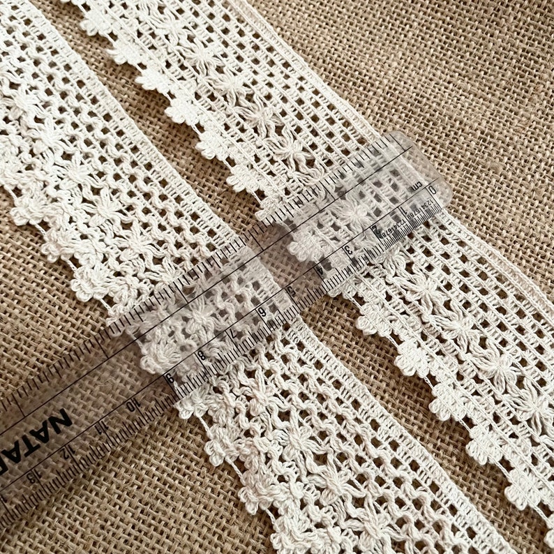 Handmade 100% Cotton Crochet Lace Trim 45mm Unbleached Natural Cotton Lace, ivory braided trim, beige color lace image 7