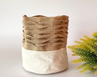 Decorative Canvas & Jute Storage Basket  Rustic Charm and Artistic Elegance