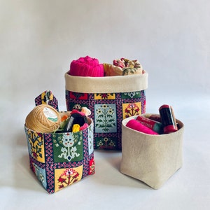 Boho Fabric Basket Indoor Fabric Planter Plant Pot Holder Storage Basket Home Décor Plant Basket Washable Fabric Bin image 1