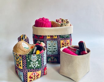 Boho Fabric Basket Indoor Fabric Planter Plant Pot Holder Storage Basket Home Décor Plant Basket Washable Fabric Bin