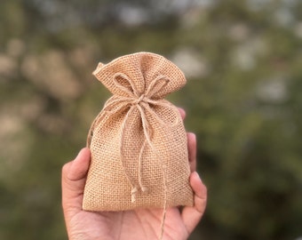 Hessian Style Intimate Jute Burlap Style Gift Bags Pouches for Weddings, Parties, and Events Gifting Supply