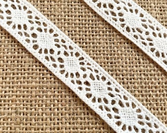 Handmade 100% Cotton Lace Ribbon 19mm - Elegant White crochet Lace for Crafts and Sewing