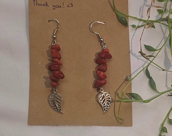 Red coral hanging earrings